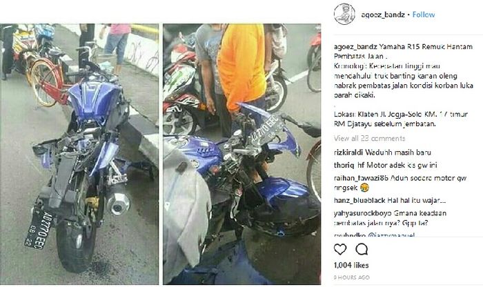 Ngeri Yamaha R Ini Hancur Berantakan Gara Gara Pembatas Jalan Ini