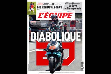 Fabio Quartararo kembali jadi sampul depan terbitan L'Equipe Prancis setelah jadi juara MotoGP Andalusia 2020. Ini kedua kalinya Fabio Quartararo jadi model sampul depan