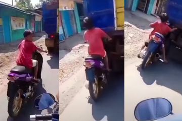 Bocil Bawa Motor Yamaha Mio Sambil Bergaya Langsung Tabrak Truk ...