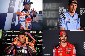 Pembalap pole position di musim belum jaminan menang MotoGP 2023, Marc Marquez (kiri atas); Alex Marquez (kanan atas) dan Aleix Espargaro (kiri bawah) dan Francesco Bagnaia (kanan bawah) bukti pole position tak mampu menang race MotoGP hari Minggu
