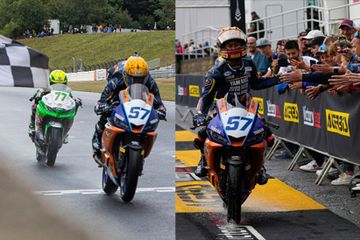 Ada yang aneh di motor balap pembalap Indonesia Aldi Satya Mahendra saat menang race 2 WorlSSP300 Rep Ceko 2023, foto kiri wind shield belum pecah, foto kanan sudah pecah