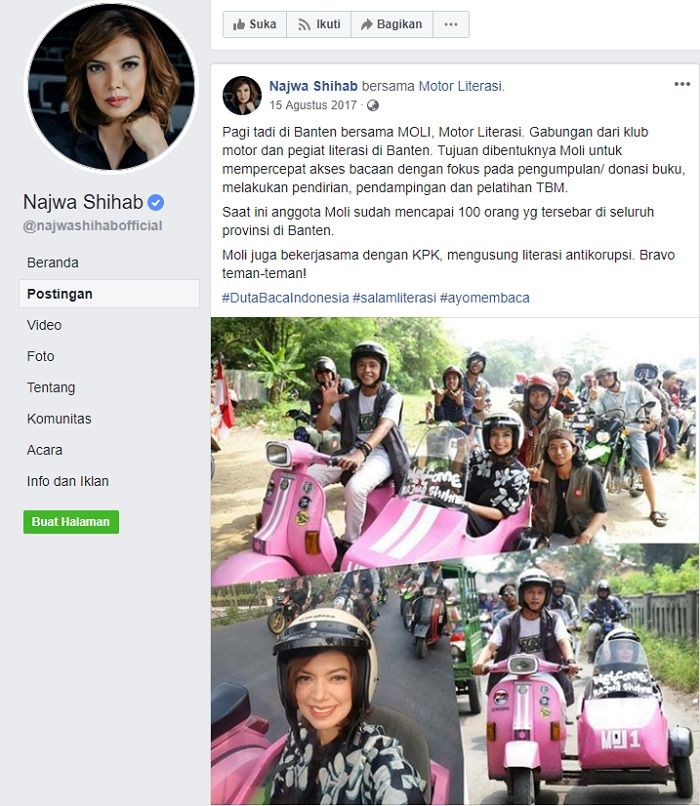 Najwa Shihab saat berkeliling naik Vespa di Banten tahun 2017 lalu.