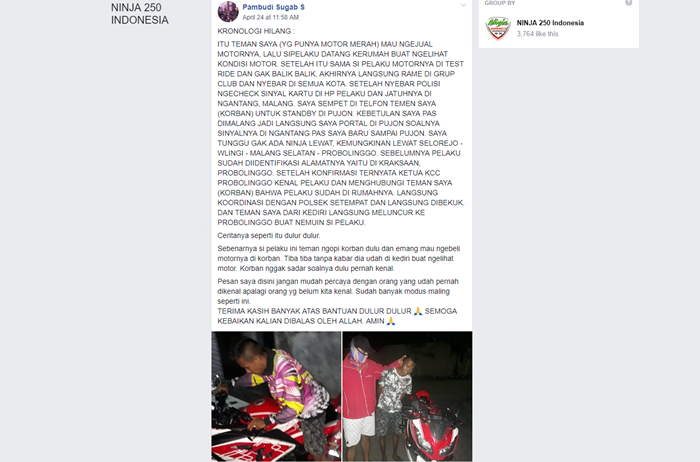 Postingan soal maling motor pura-pura test ride