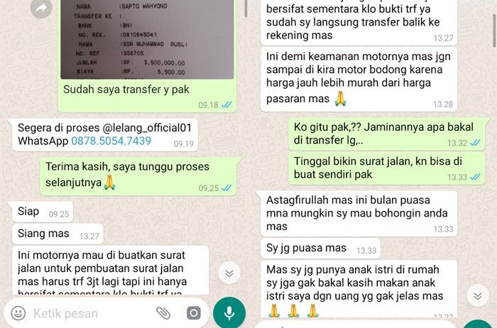 Penipu meminta biaya asuransi pengiriman motor