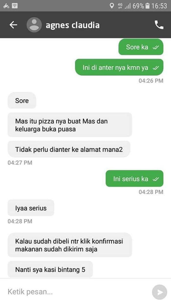 Capture percakapan agnes dengan driver ojol