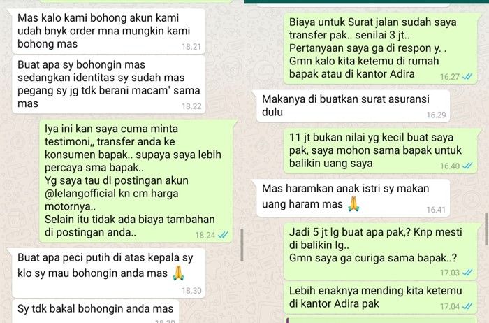 Penipu meyakinkan Sapta, bahwa dirinya benar-benar pedagang motor