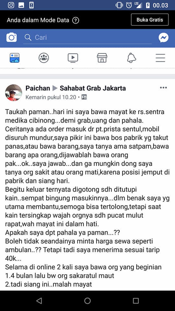 Tulisan akun Facebook Paichan