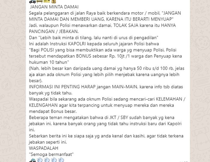 Waspada Hoax Beredar Biaya Tilang Terbaru Di Whatsapp Ternyata Sudah Sering Disebar Motorplus