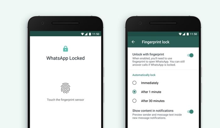 Pilihan Fingerprint Lock di WhatsApp versi Android