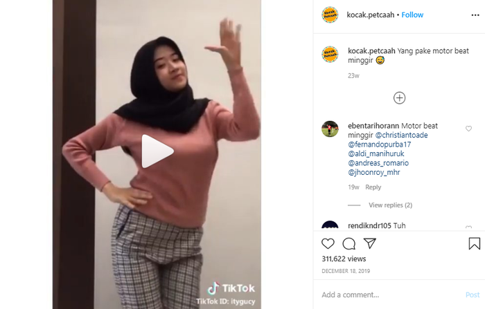 Video Tiktok yang diunggah akun Instagram @kocak.petcaah dengan caption 