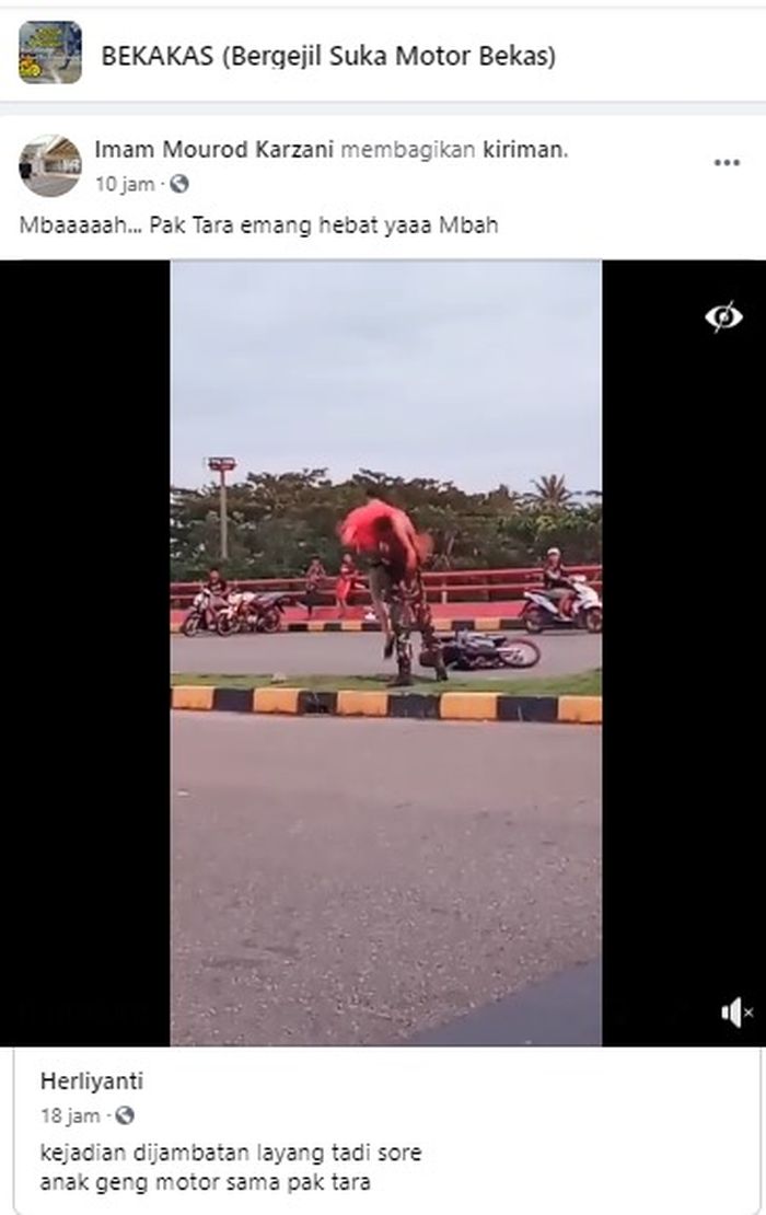 Video tentara banting pemotor balap liar dibagikan Imam Mourod Karzani ke grup Facebook