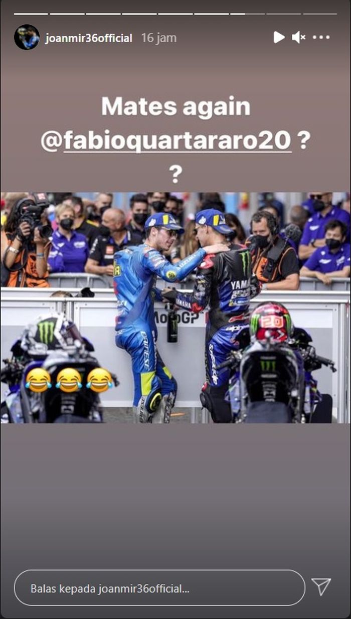 Instastory Joan Mir who sent hard code to Fabio Quartararo