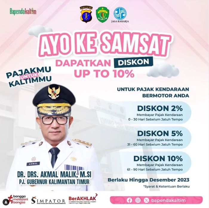 Program diskon pajak kendaraan di Kalimantan Timur sampai 10 persen.