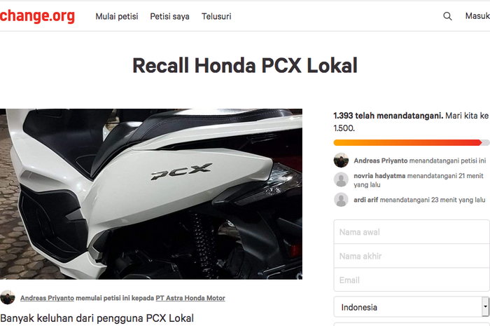 Pihak Dealer Datang Agar Petisi Recall Honda PCX  Ditutup 
